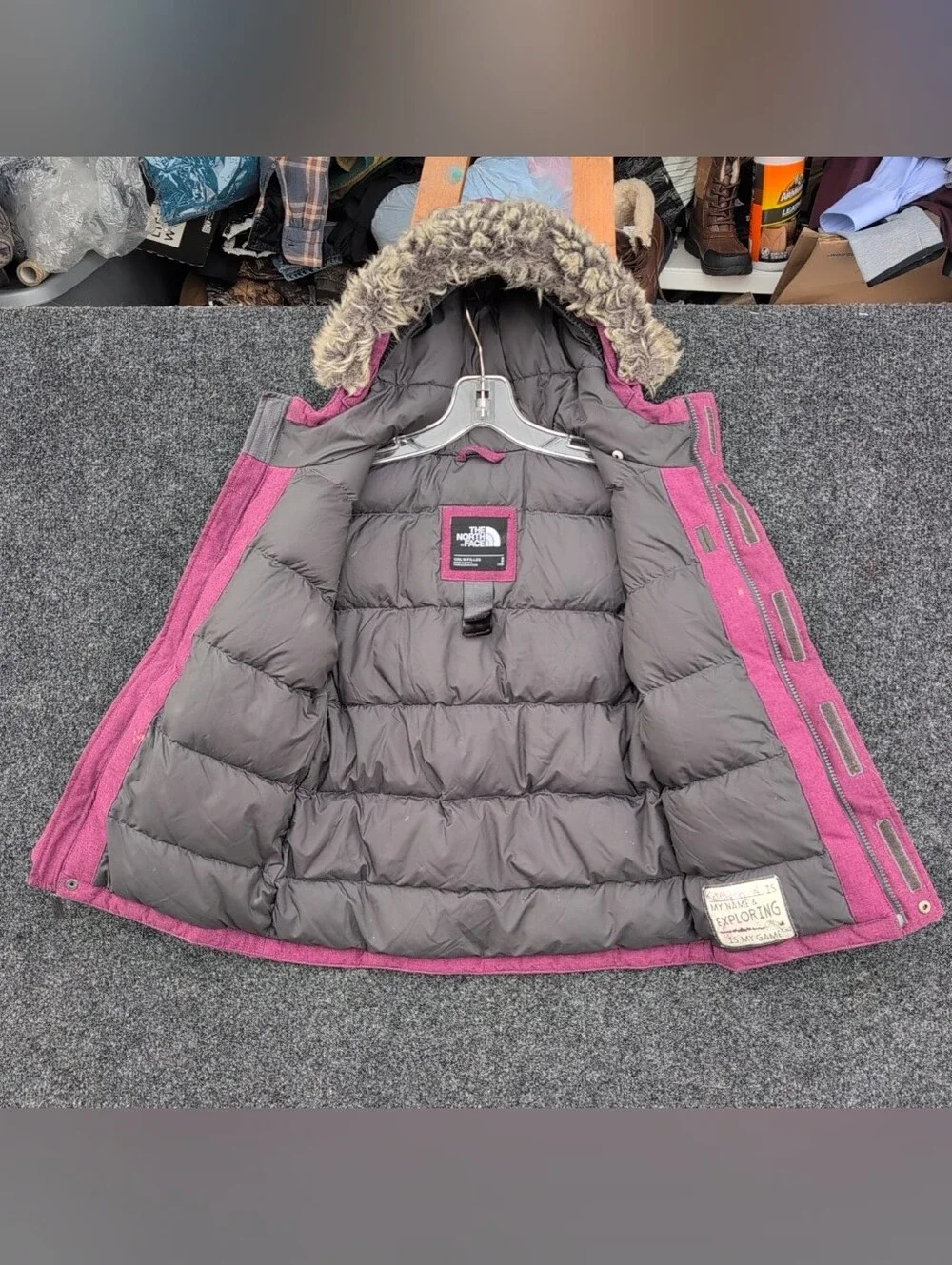 North Face Parka Girls Small Purple Dryvent 550 Down Fur Trim Sherpa Quilt Lined